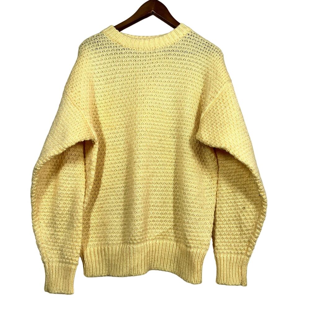 Vintage 80s Circuit Crewneck Sweater Long Sleeve Buttercream Chunky Grandpa - M